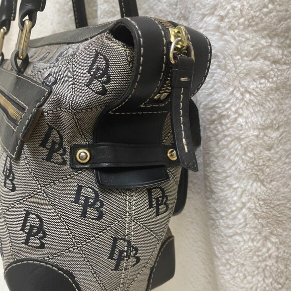 Dooney & Bourke Black/Grey Double Pocket Canvas/Leather Quilted Pattern Satchel - Picture 3 of 14